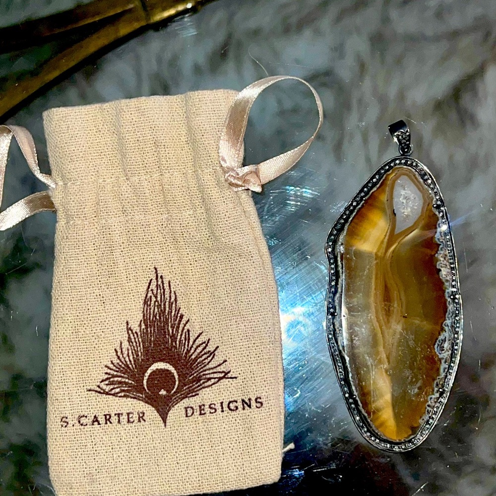 S.Carter Designs Diamond Agate Slice Pendant
